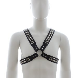 Men's Bondage Binding Strap Black Leather Multi-Stud