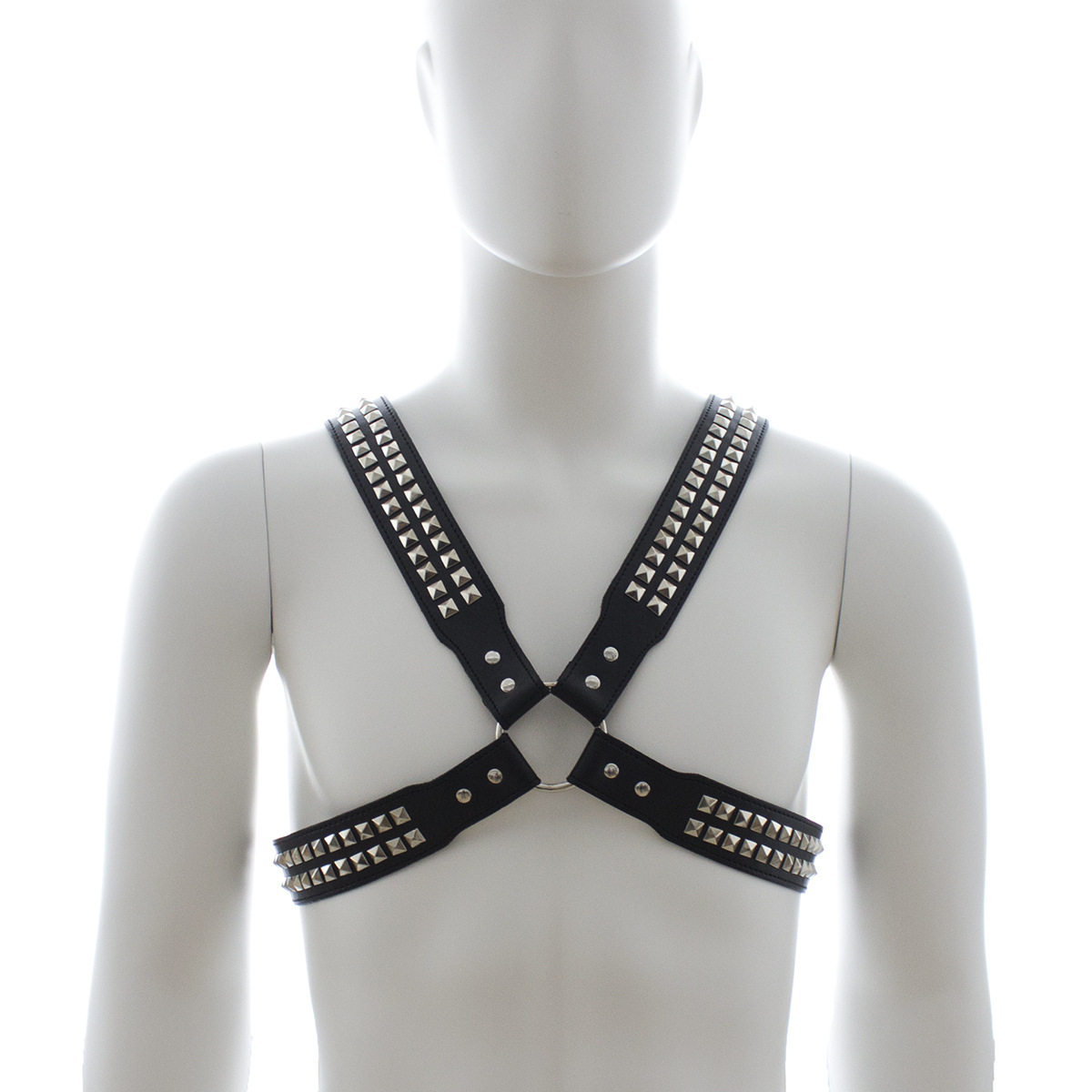 Men's Bondage Binding Strap Black Leather Multi-Stud