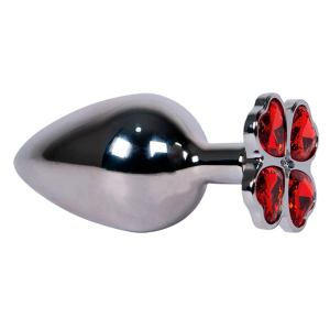 Luxe Clover Gem Plug – Weighted Stainless Steel with Dazzling Red Hearts