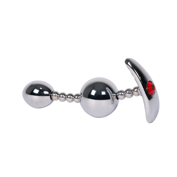Double Egg Gem Plug – Weighted Stainless Steel with Dual Spheres & Red Jewels