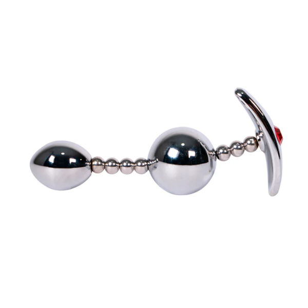 Double Egg Gem Plug – Weighted Stainless Steel with Dual Spheres & Red Jewels