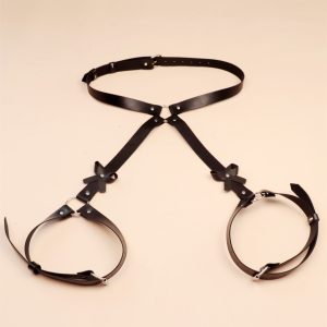 Women's Black Bow Leather Belt Couple Sm Flirting Panties
